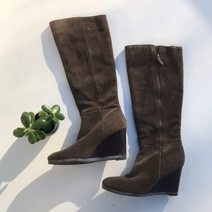 Franco Sarto knee high suede boots fawn wedge heel